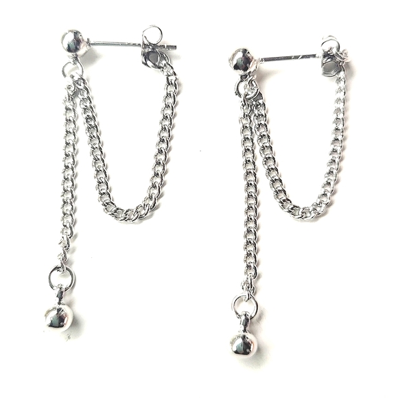 Set of beautiful silver dangle ball push back earrings - Picture 3 of 5